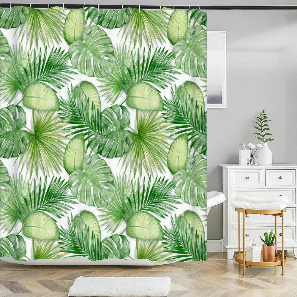 Tropical Green Plant Leaf Palm Cactus Shower Curtains Bathroom Curtain Frabic Waterproof Polyester Bath Curtain With Hooks