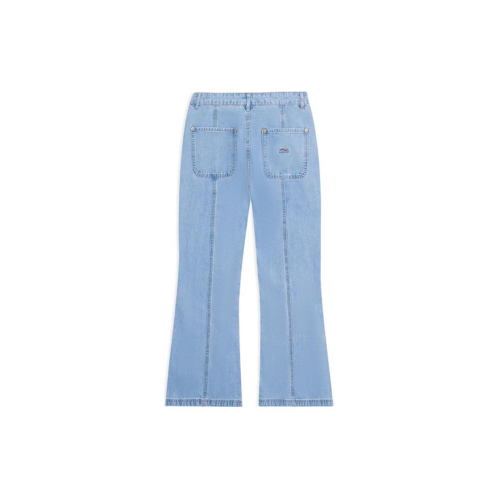 Li Ning Summer Party Solid Color Palm Embroidery Flared Jeans Women Jeans Light-Blue AJQS348-1