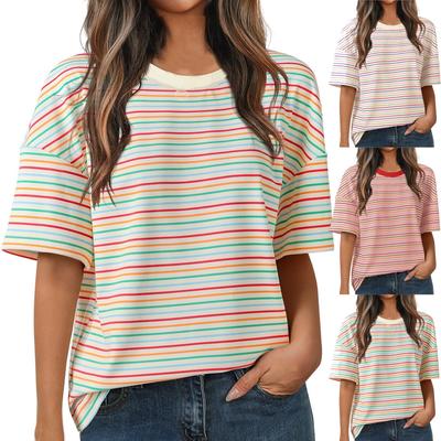 Camiseta informal de manga corta con cuello redondo y estampado para mujer