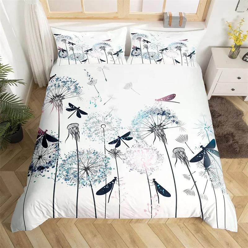 Dragonfly Duvet Cover Single Twin King For Girl Boys Gift Botanical Floral Bedding Set Microfiber Wild Animals Quilt Cover Set