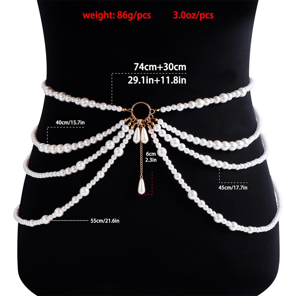 Blingbling Waist Belt Stylish Multilayer Pearls Waist Chain Belt Elaborate Chain Belly Chain for Belly Dance Waist Chain