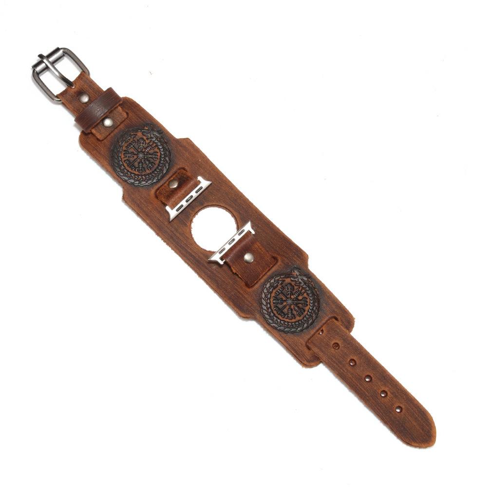Punk Cuff Cow Leather Bracelet for Apple Watch Strap 44mm 41mm 45mm 49mm 40mm 42mm Watch Band 4 5 6 7 8 9 10 SE Ultra Watchband