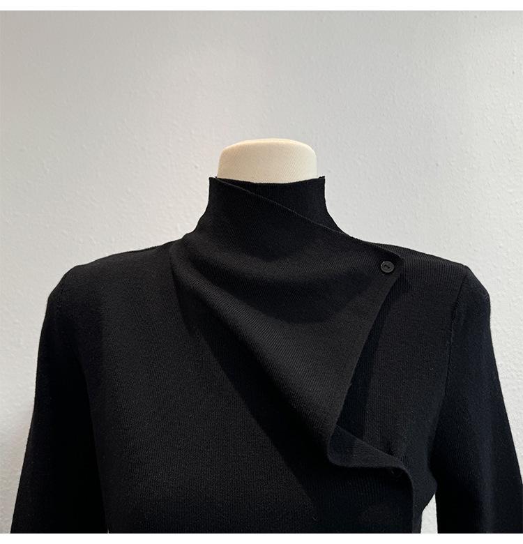 Korean Style High Neck Asymmetrical Long Sleeve Knitwear - Autumn Women's Slimming Sweater Top