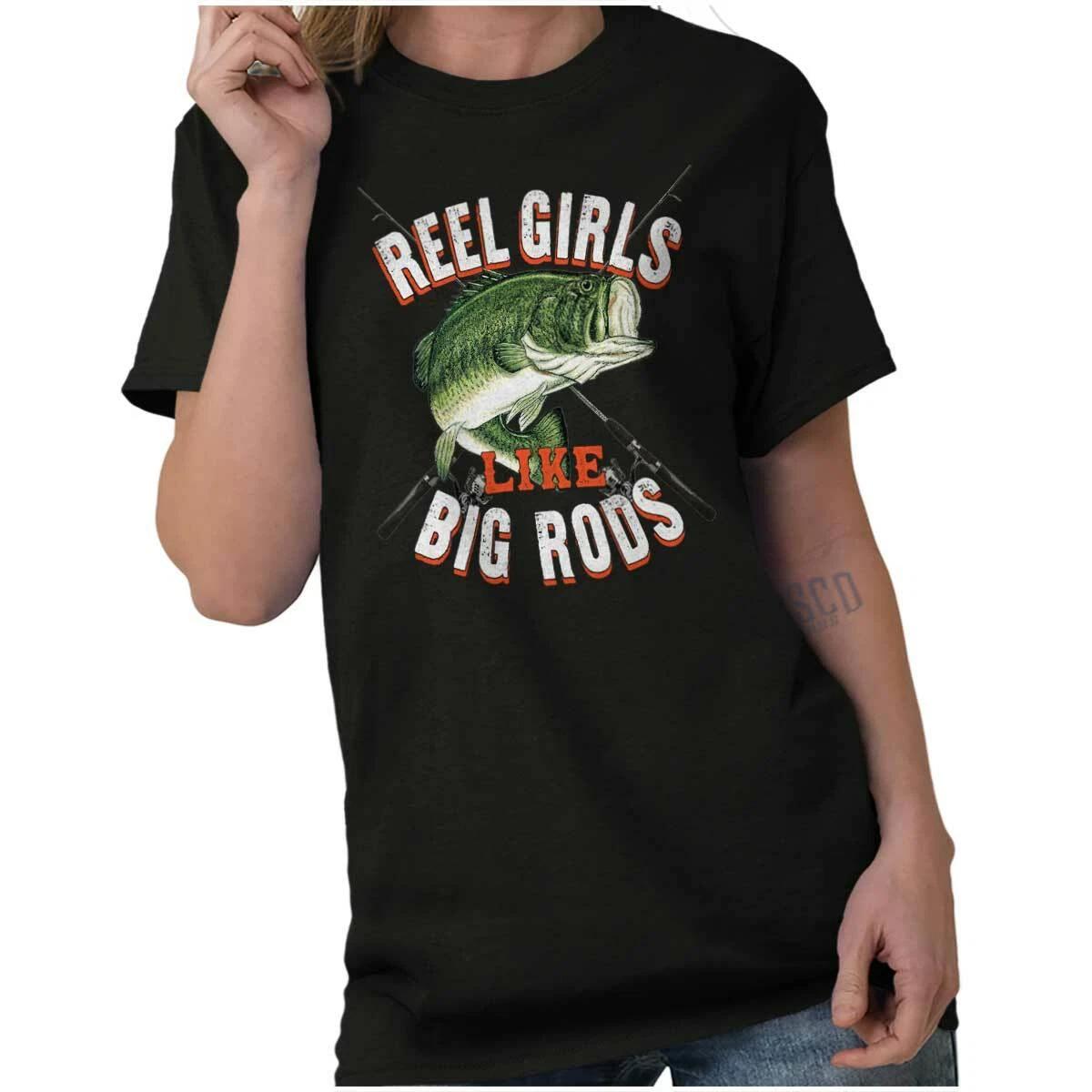Funny Fishing Humor Reel Girls Like Big Rods Womens Graphic Crewneck T Shirt Tee XL