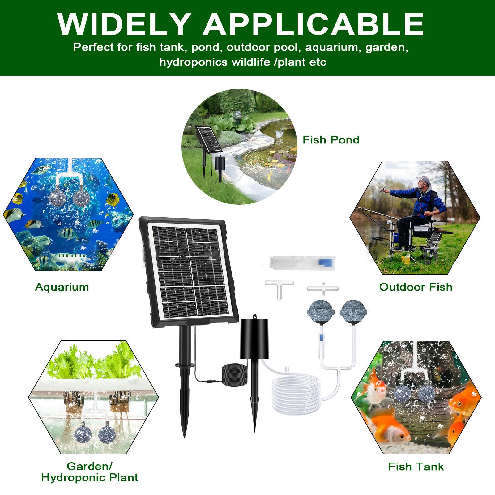 

Solar Oxygen Aerator Pump with 3 Modes 60H Runtime ABS Solar Panel Water Oxygenating Pump IP65 Waterproof for Pond