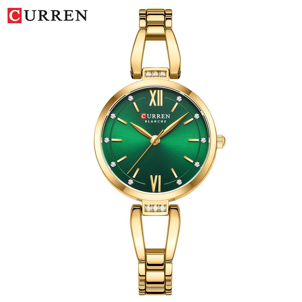 

CURREN-Fashionable Rhinestone Inlaid Luxurious and Exquisite Women s Watch Waterproof Stainless Steel Quartz Bracelet Watch зелёный/золотой