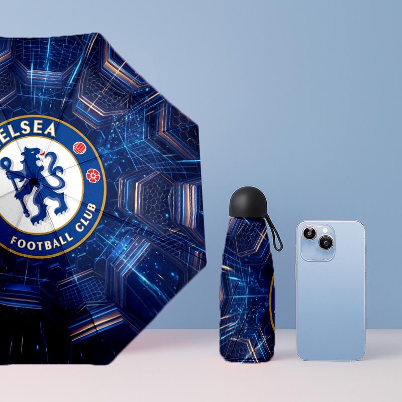 Chelsea FC Pattern Printed Mini 5 Folds 8 Ribs Compact Umbrella Windproof Waterproof Lightweight Portable Folding