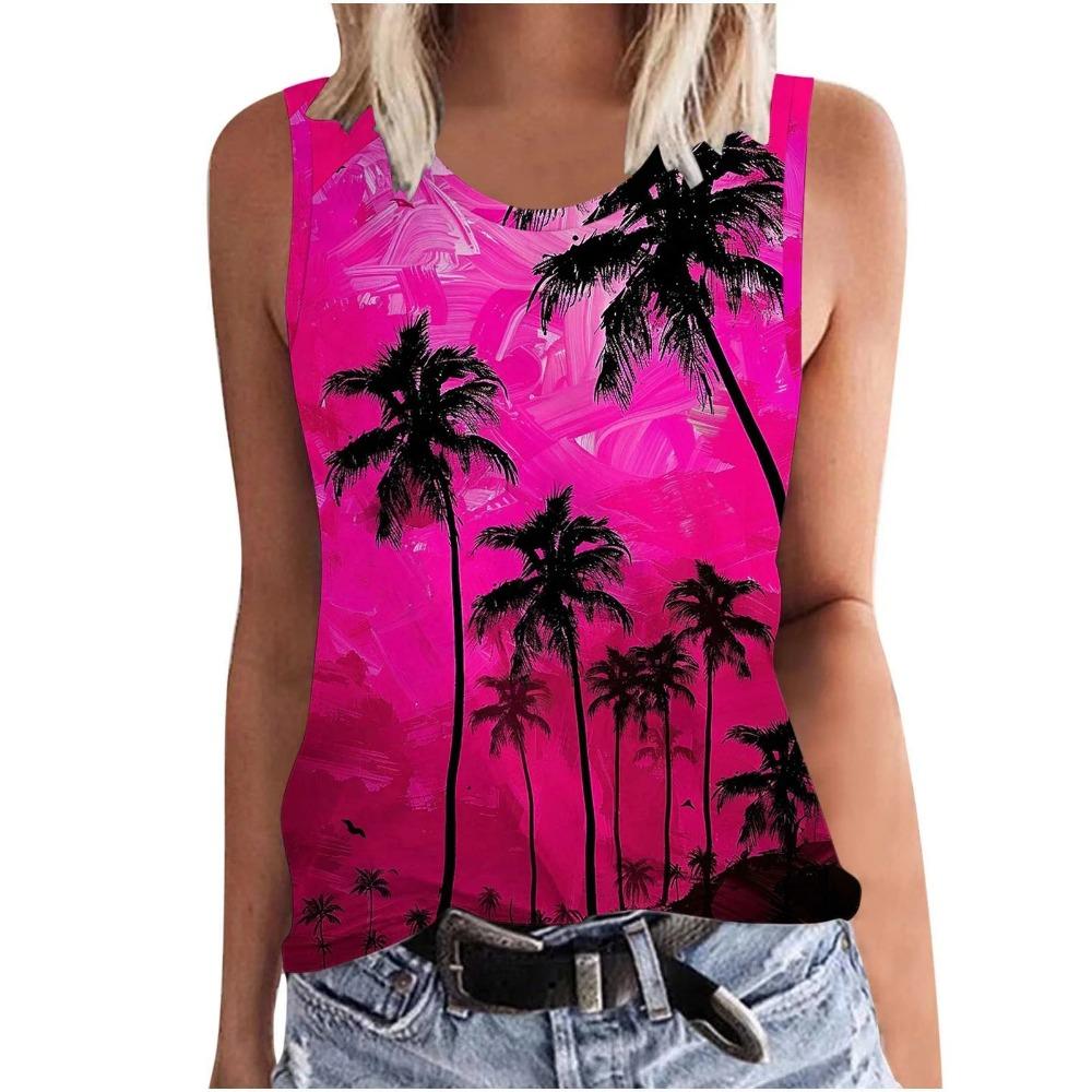 Hawaiian Coconut Tree 3D Printed Women's Summer Round Neck Casual Vest