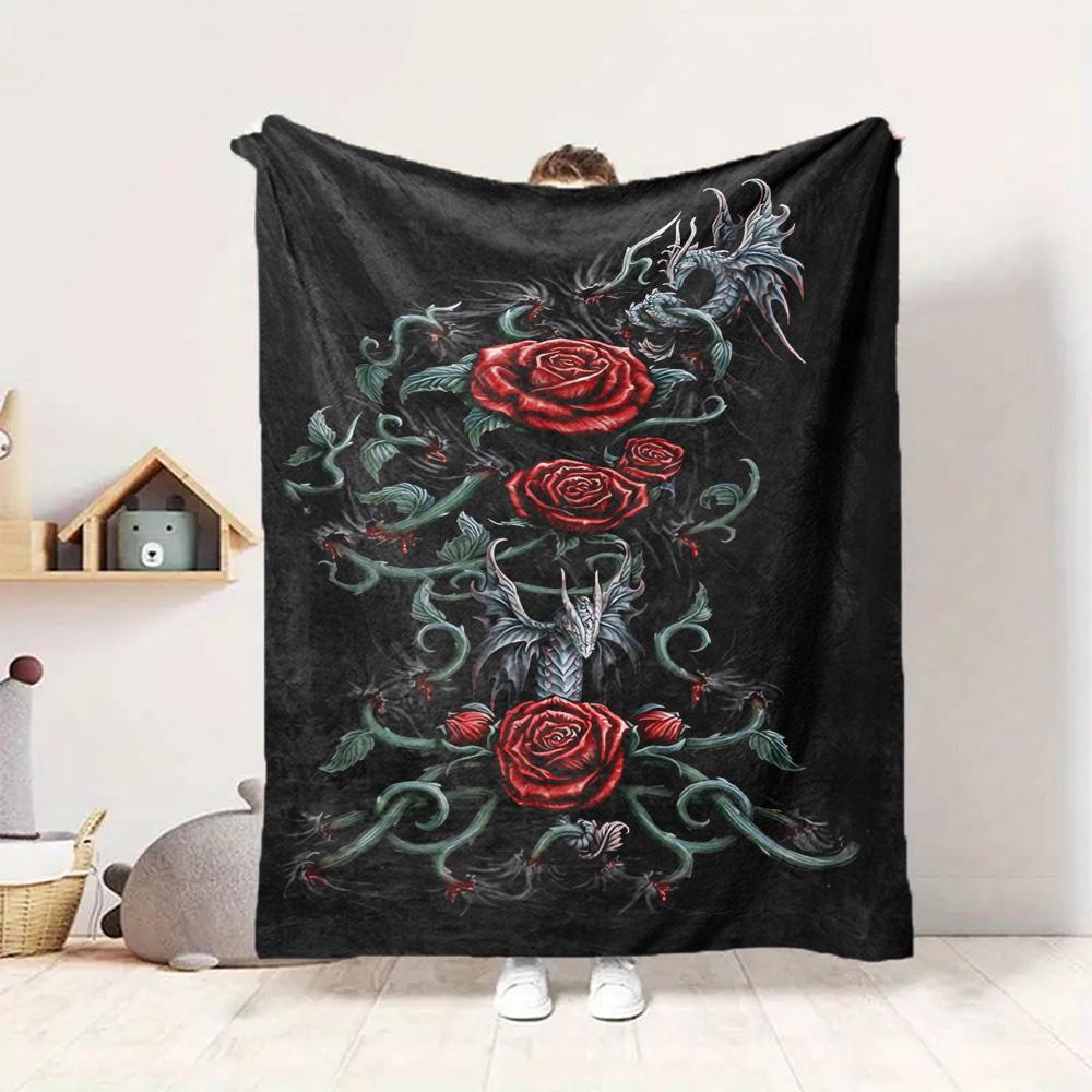 Dragon Roses Flannel Blanket Throw Blanket Soft Warm Sofa Bed Camping Car home Decor Unique Christmas Gift C93057