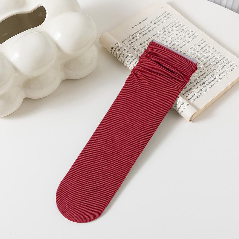 Damskie białe skarpetki do połowy łydki z jedwabiu lodowego: Cienki, Jednolity kolor, Aksamitny, Wiosna/Lato