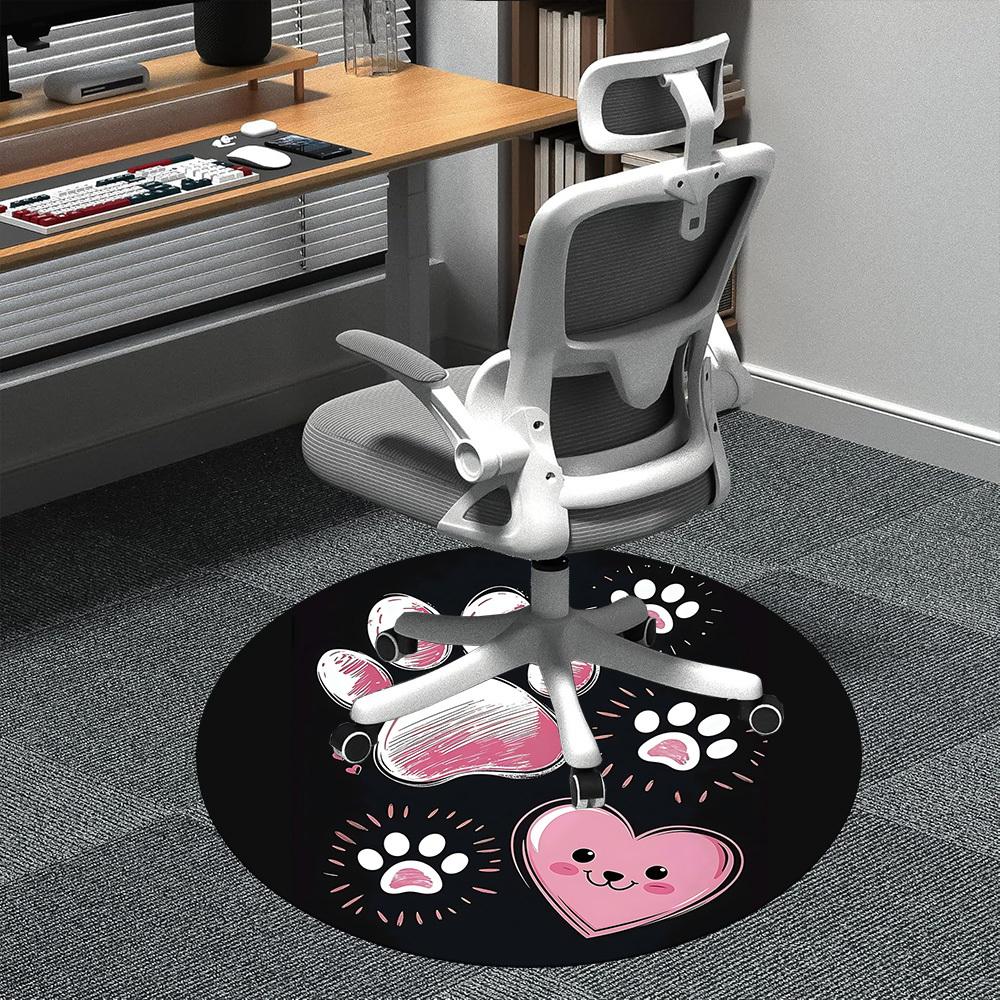 1PC Paw Prints Heart Office Round Area Rug, Indoor Mat Suitable ForOffice, Under Office Chairs Bedroom Living Room Home Decor, Room Deco F165