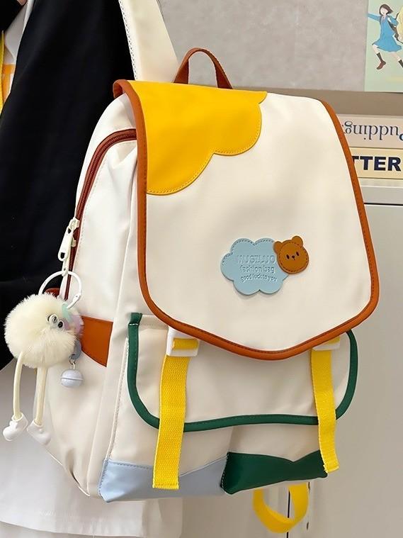 Cute Neon Color Nylon Backpack For Girls With Design For School And College