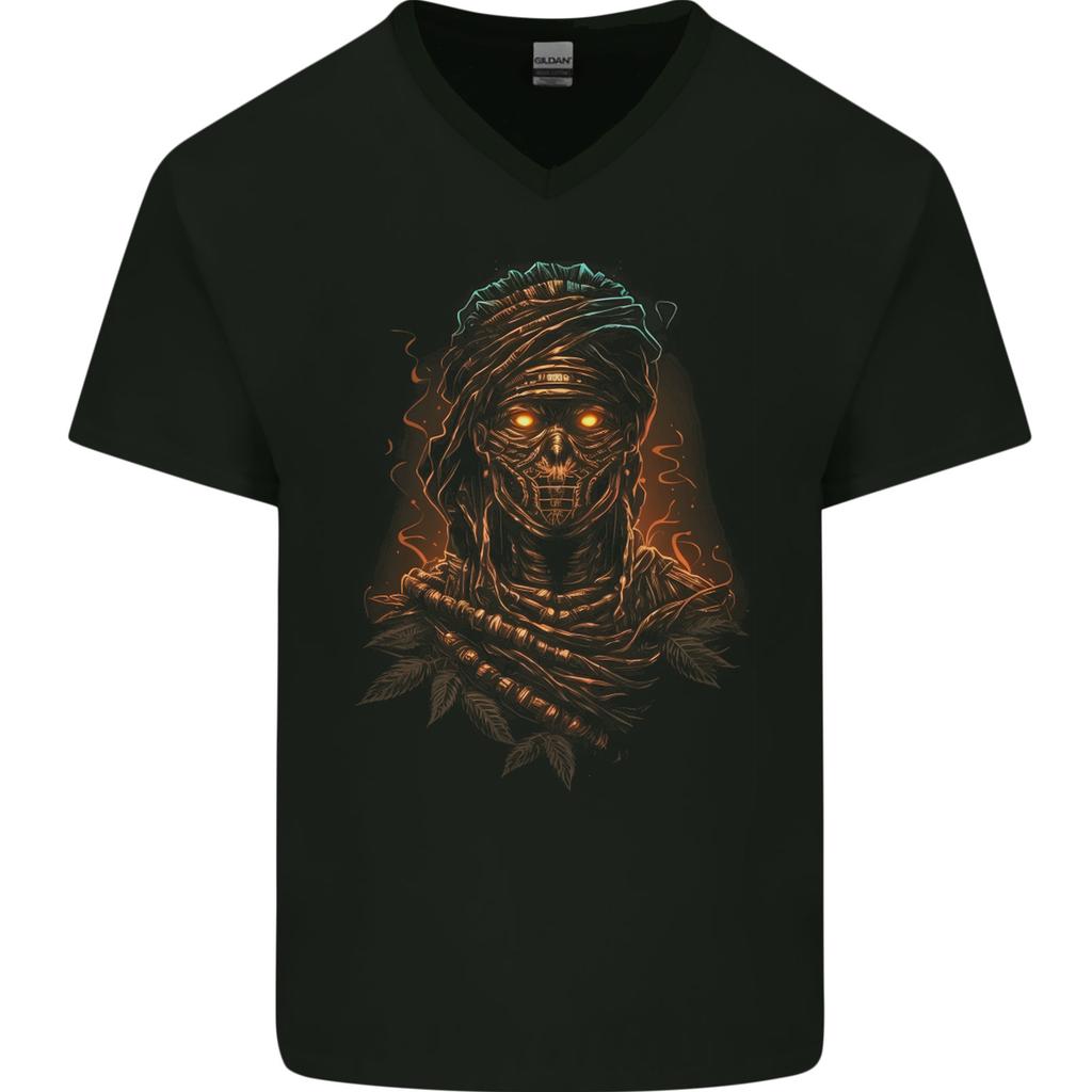 Mystical Mummy Egyptian Demon Fantasy Mens V-Neck Cotton T-Shirt