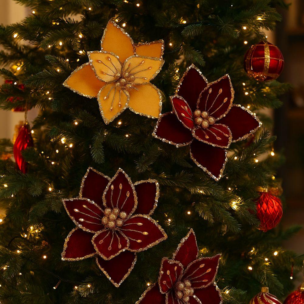 Frohe Weihnachten 26cm Weihnachtsblume Simulation Kunststoff Künstliche Blume Glitzer Bunt Weihnachtsbaum Anhänger Haus Dekoration
