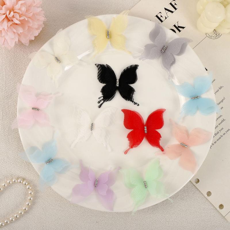 10Pcs Lightweight 3D Organza Butterfly Brooch Pins Shiny Rhinestone Lapel Pins for Bridal Wedding Dress Decor