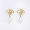 14k Gold-Plated Mother of Pearl Earrings with Zircon, Traditional Qipao Style