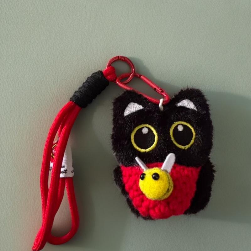 Super Cute Little Black Cat Pendant Personality Cute Plush Doll Hand-woven Lanyard Multi-color Gift for Good Friends