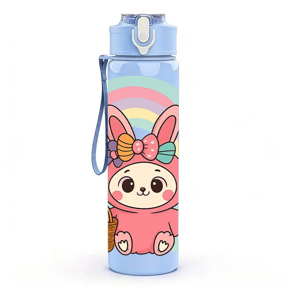 1PC Cute Bunny Rabbit 750ml Color Plastic Sports Water Bottle Leakproof Flip Straw Lid Suitable for Sports Office Home Use