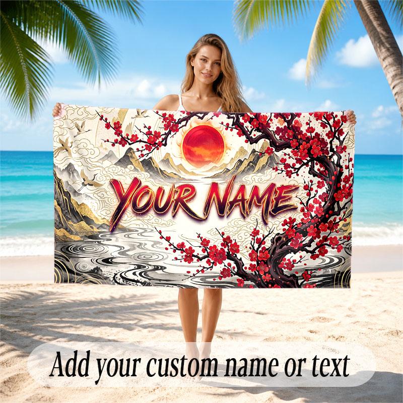 Floral Garden Theme Soft Beach Towel Personalized Custom Name Text Towel Portable for Beach Pool Travel