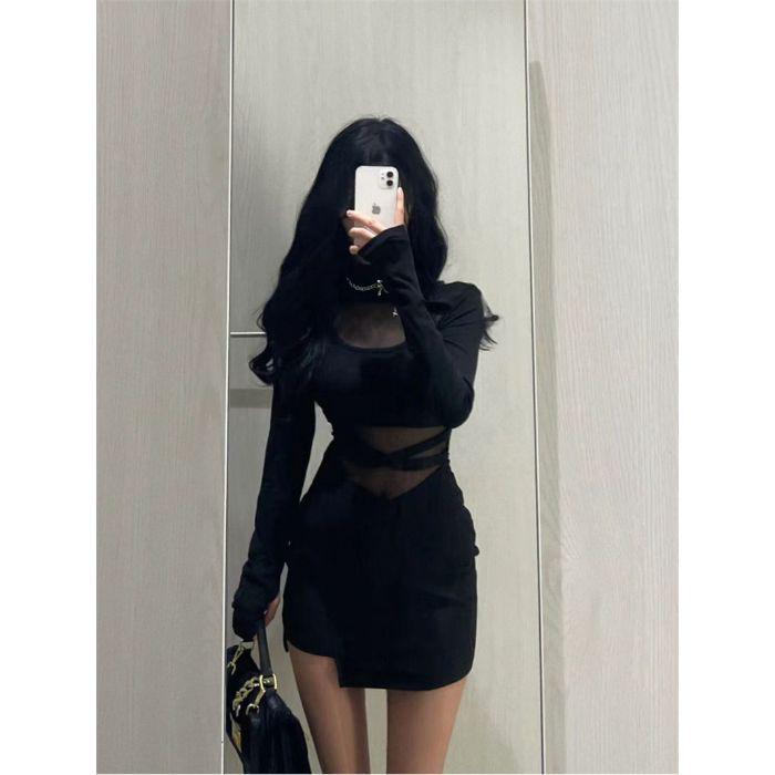 Сексуальное черное сетчатое облегающее платье - Коллекция Весна & Осень для Женщин Small