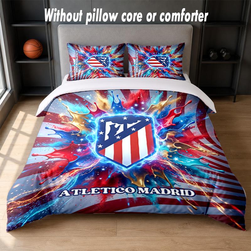 Atletico Madrid Design Bed Bedding Set 1 Duvet Cover + 2 Pillowcases Soft Breathable Household Bed Linens