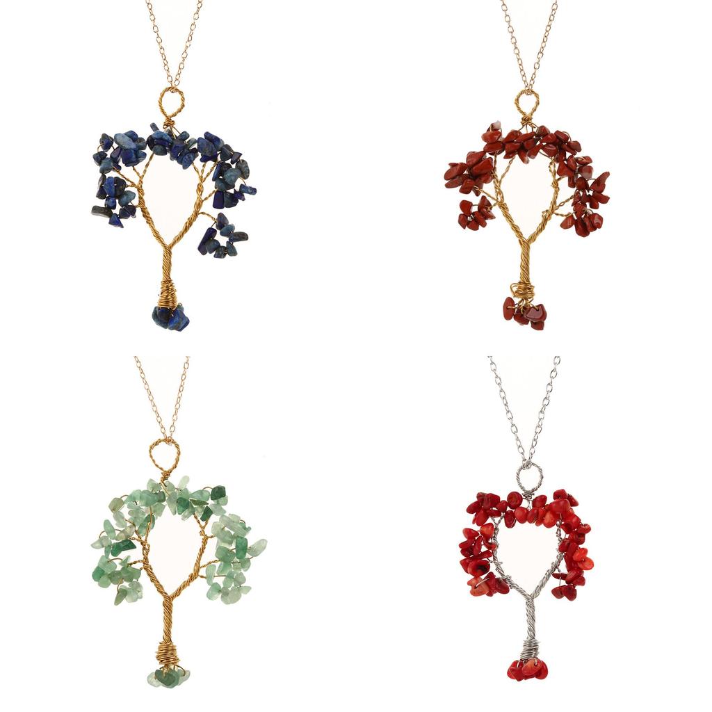 Tree Shape Design Pendant Necklace With Copper Wire Wrap For Women