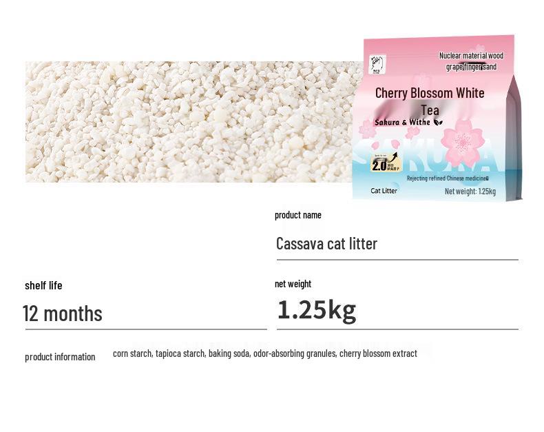 Cassava Cat Litter, Cherry Blossom White Tea, 20kg – Deodorizing, Nearly Dust-Free, Easy Clumping, Odor Control.