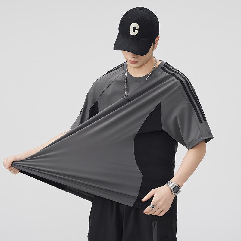 Summer Thin Ice Silk Short-sleeved T-shirt Men's Loose Contrasting Half-sleeved Top