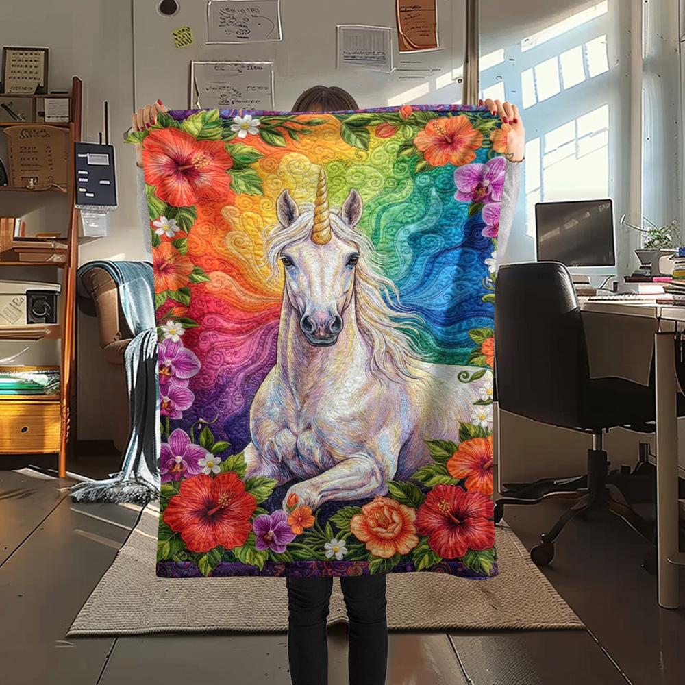 1PC Rainbow Unicorn Art Print FlAannel Blanket, High quality Comfortable for All Seasons, Home Decor, Warmth and Comfort