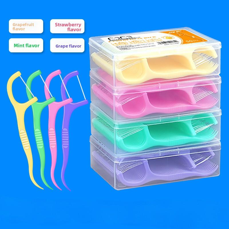 Ultra-fine Fruit-flavoured Boxed Pack of 50 Disposable Dental Floss Sticks