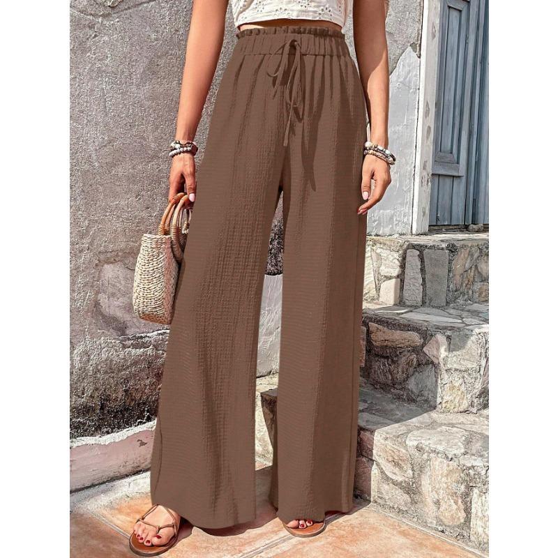 Women's Spring Summer Fashion Versatile Bubble Grid Casual Wide Leg Pants Trousers Women’s