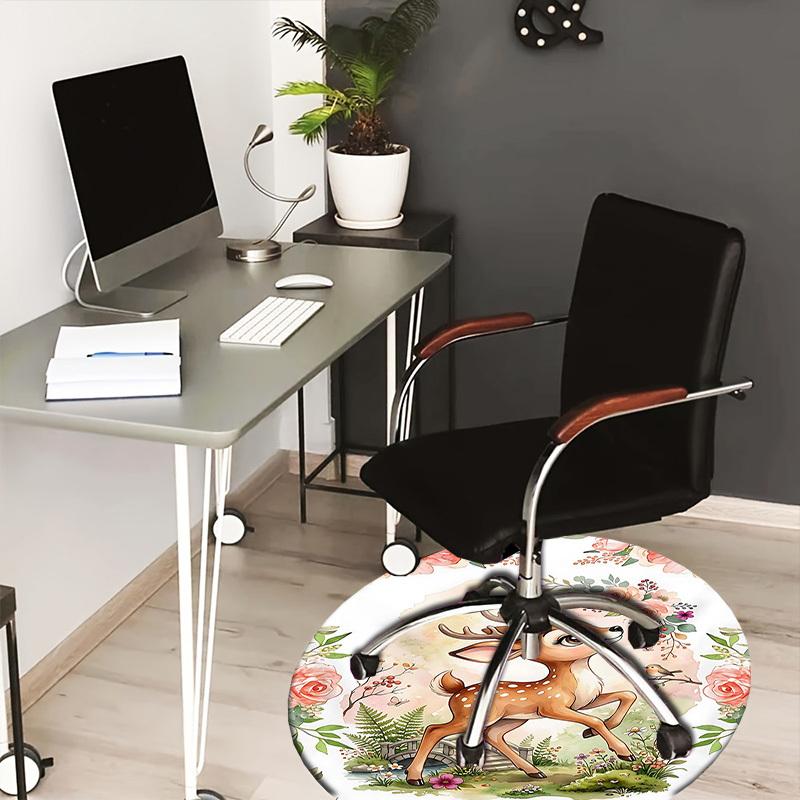 

1PC Deer Flowers Non-Slip Floor Round carpet, Office, family, bedroom, Large Area Rug Indoor Rugs, Durable Polyester-L0396 80cm by 80cm