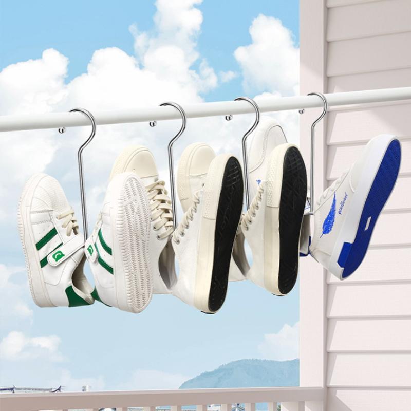 1/4Pcs Stainless Steel U-Shaped Shoe Drying Rack, Windproof, Quick-Dry, Space-Saving Wall-Mounted Hooks For Outdoor & Indoor Use