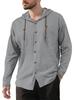 Men's 100% Cotton Hooded Drawstring Shirt, Solid Color Loose Fit Long Sleeve Casual Beach Overshirt for Men