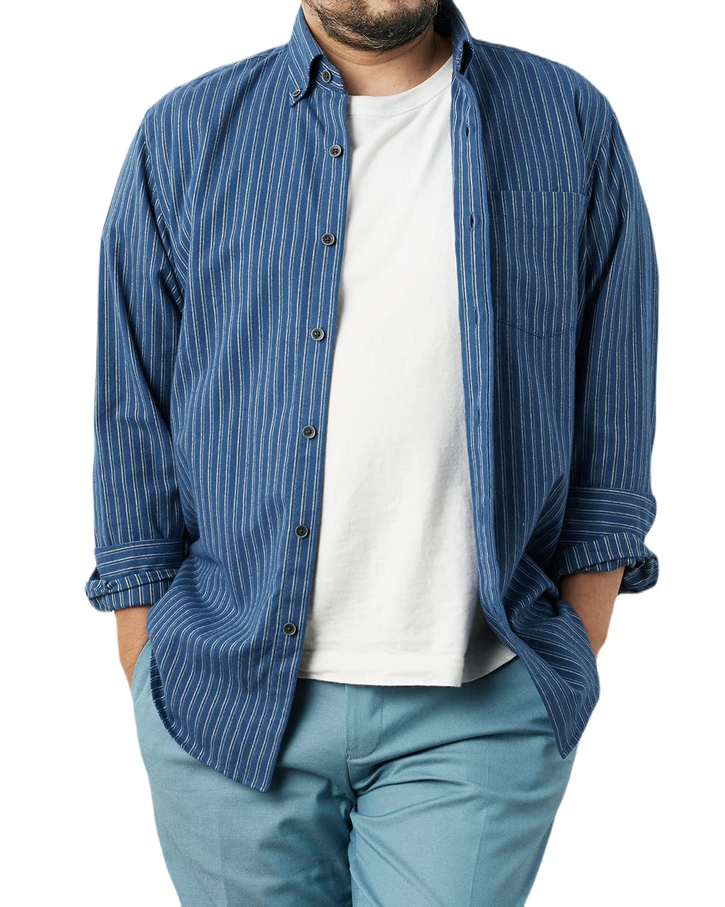 

Фланелевая рубашка с мелкой темно-синей полоской [Declasse] с двойным начесом/на пуговицах (55545)