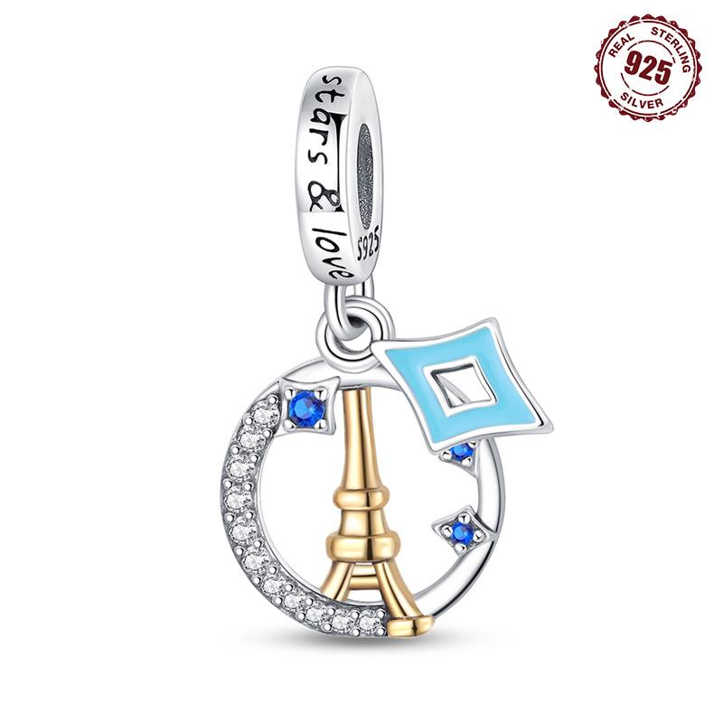 S9 Sterling Silver Pendant Earth Eiffel Tower Pendant Creative Bracelet Necklace Generation