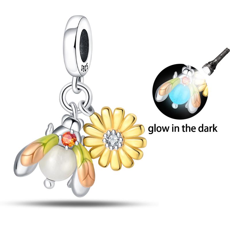 Copper Glow-In-The-Dark Firefly Butterfly Deer Charms Beads Pendants Fit Qikaola Original Bracelets Diy Birthday Jewelry