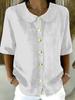 Elegant Commuting Loose Solid Button Half Sleeve Shirt For Women