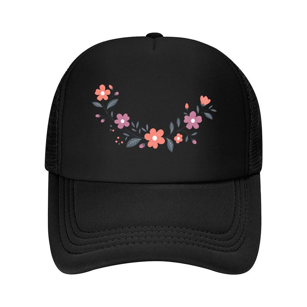 Whimsical Botanical Garland Floral L Mesh Baseball Cap Polyester Forward Observations Hat Adjustable Golf Hat Summer