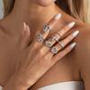 Salircon 7Pcs Trendy Vintage Heart Rhinestone Rings for Women Exquisite Metal Butterfly Chic Open Knuckle Ring Charm Jewelry Set