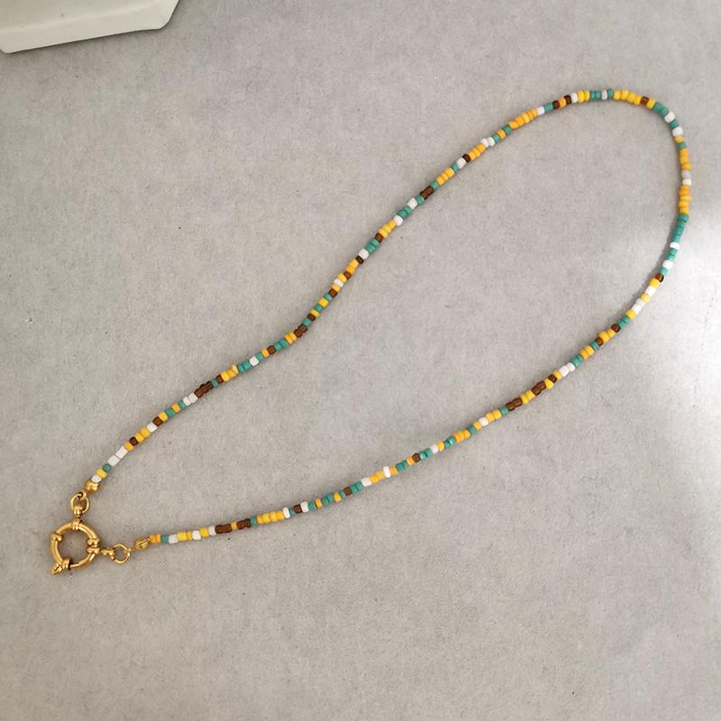 Imitation Pearl Necklace Women Choker Seed Beads Rainbow Stainless Steel Clasp Sailor Buckle Base Chain Gold Color Boho