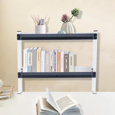 Metal Clamp-On Desktop Stand, Double-Layer Storage Rack with Adjustable Storage Tray, Space-Saving, for Home and Office, White