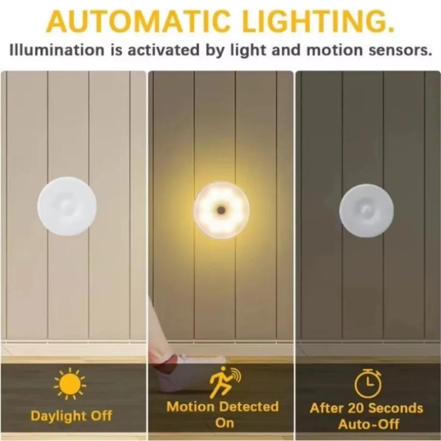 USB Charging Smart Sensor Lamp LED Human Body Induction Night Light Bedside Bedroom Home Corridor Lighting 8 LEDs Mini Wall Lamp