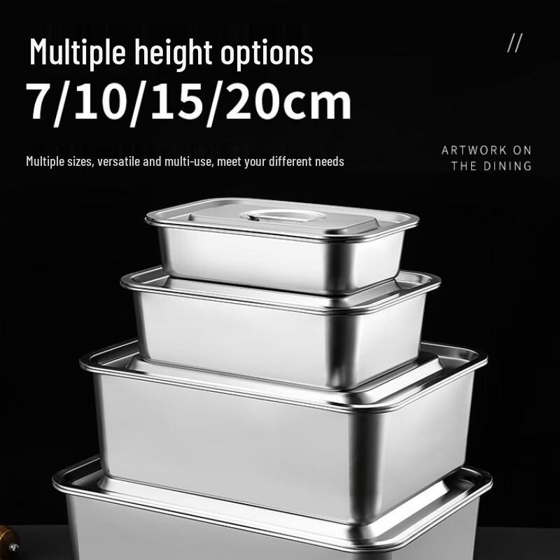 Bandeja Rectangular Profunda Extra Gruesa de Acero Inoxidable Jiyoushi