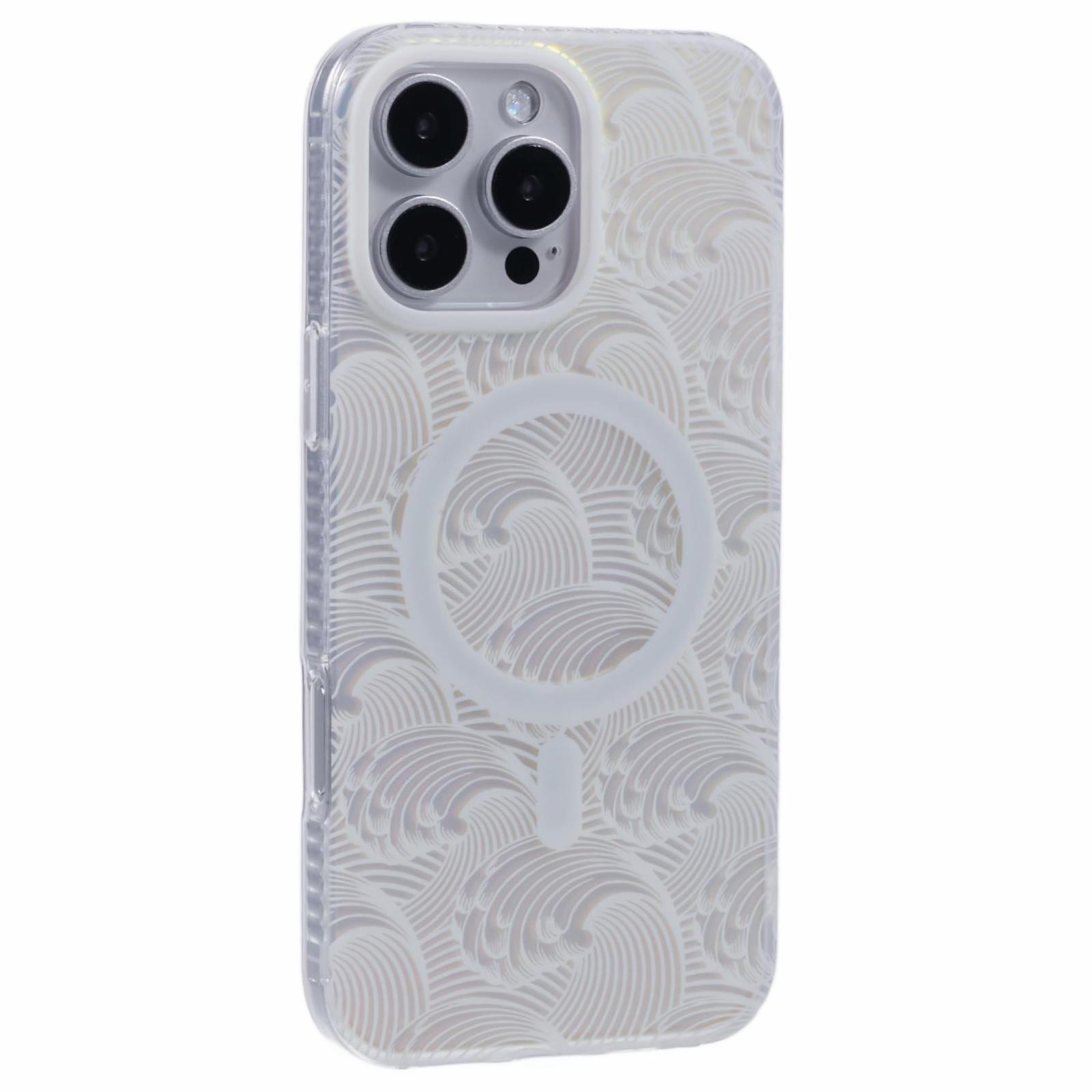 

For iPhone 16 Pro Case Compatible with MagSafe Sea Waves IMD TPU+Acrylic Phone Cover White