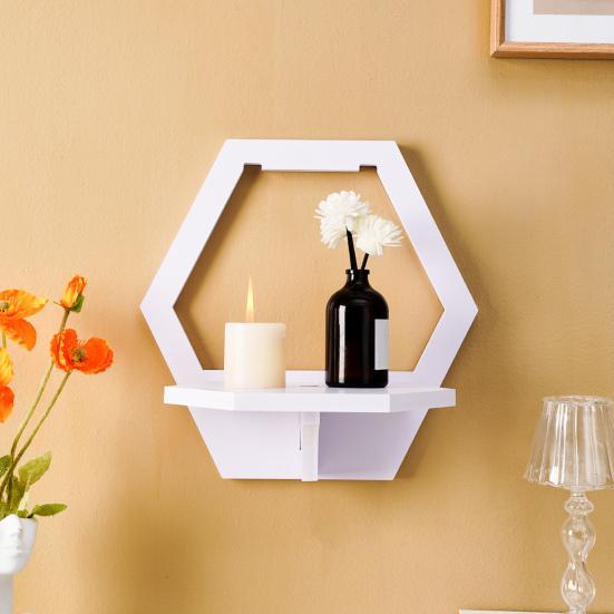 White Square Wall Floating Shelf Round Hexagon Flower Shape Wall Mount Display Shelf