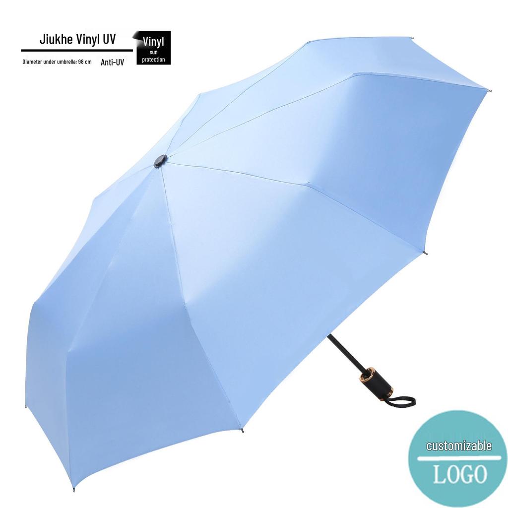 Zakázkový UV černý lepicí deštník proti slunci a dešti – Dámský třídílný design s potiskem loga.
