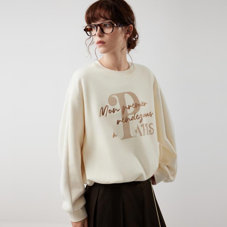 ELLE French Letter Embroidered Fashion Design Casual Loose Versatile Long Sleeve Sweatshirt Women sweatshirt EW53156
