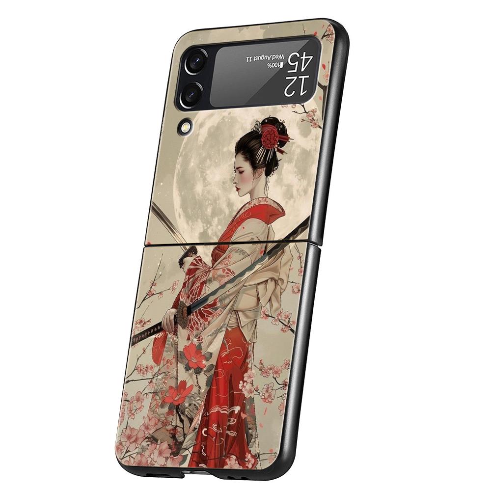 

Samurai Warrior Geisha Hard PC Phone Case For Samsung Galaxy Z Flip 6 5 4 Black Cover For Galaxy Z Flip 3 Foldable Shockproof Z Flip 4