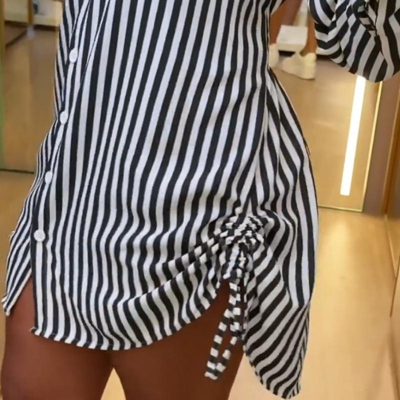 BITCED Women's Autumn Fashion Sexy Two Side Drawstring Shirt Dress